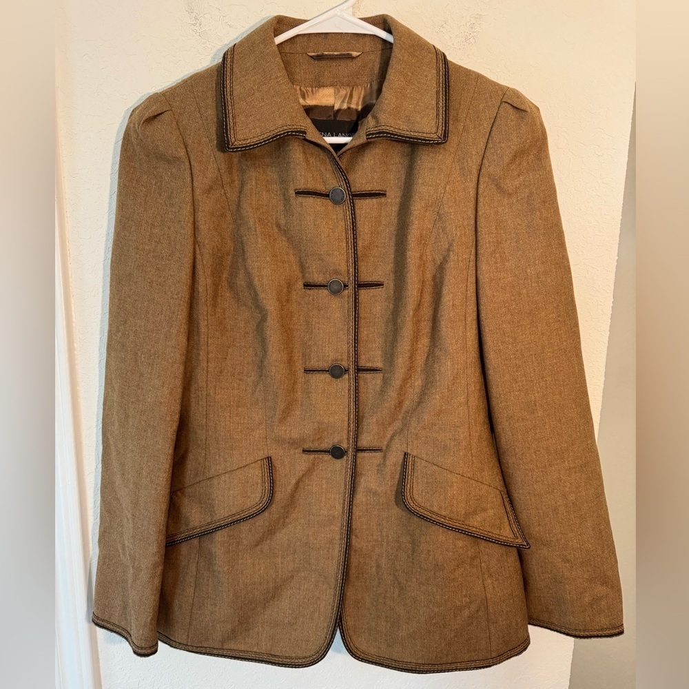 Rena Lange Tan Virgin Wool Cammello Blazer Jacket Womens Size 8